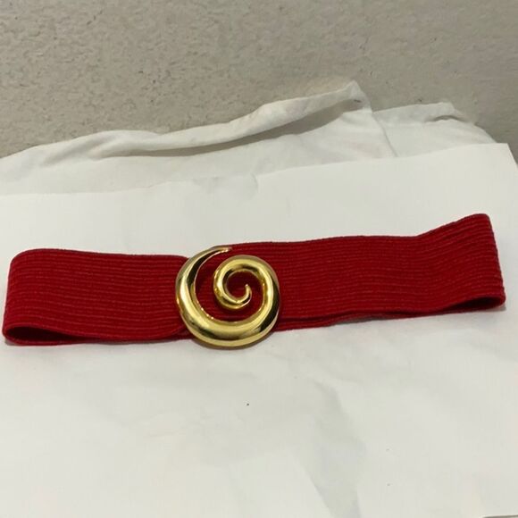 Vintage CHARMANT BELT & BUCKLE red gold Stretch Women 35” long buckle included